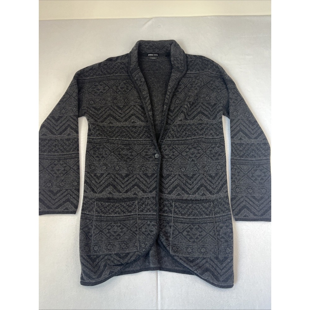 prAna Sevie Long Cardigan Women's Sweaters  Charcoal Intarsia Gray Western Small
